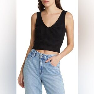 Madewell v-neck Ribbed crop sweater tank in true black Sz Xxs (US0-2) MSRP:$60